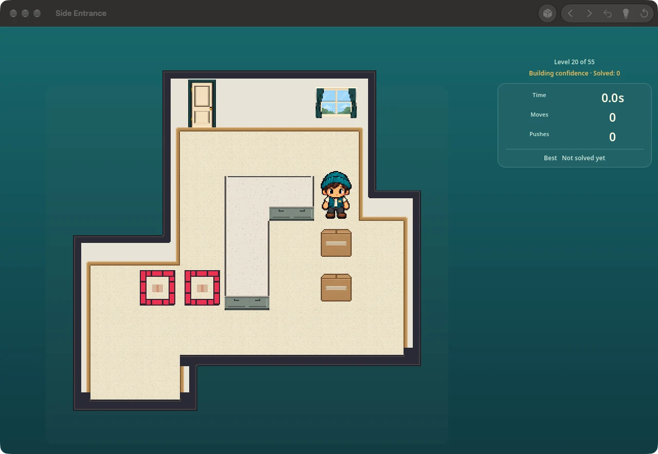 Soko on Mac with native toolbar controls and the Side Entrance puzzle